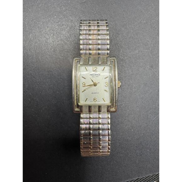 Vintage Helbros Ladies Quartz Silver Tone Tank Watch 377 Stretch Band 21mm - Picture 2 of 10